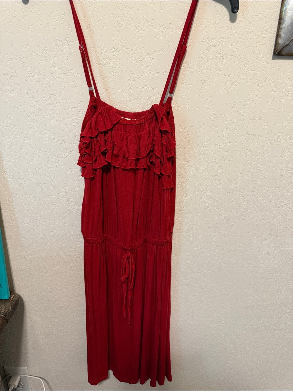 Pink Rose Red Strapless Ruffle Maxi Dress